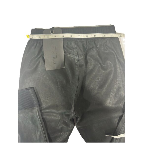 rag & bone Faux Leather Coated Leggings Stretch Ribbed Hem Cuffs Black S NWT - Picture 6 of 9